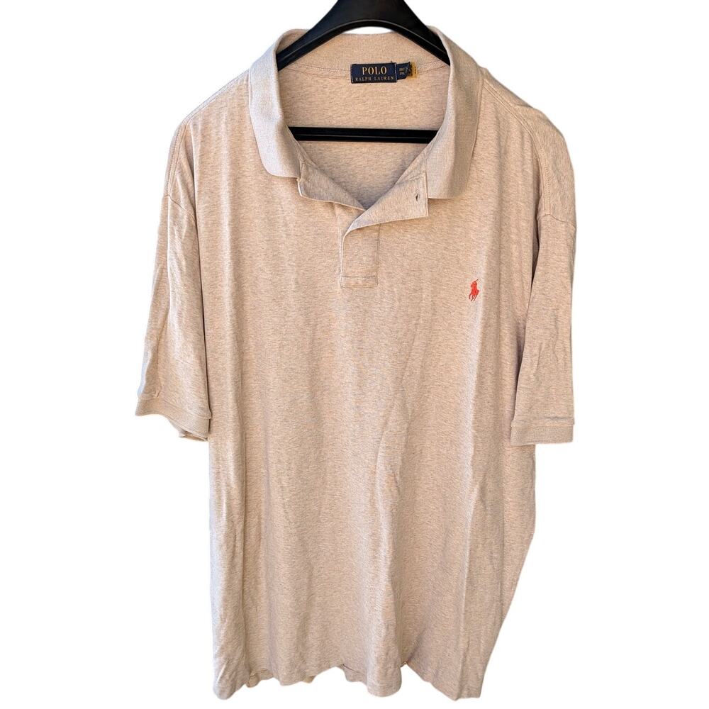 POLO Ralph Lauren Polo 2XLT Tan Heather Embroidered Orange Pony 100% Cotton